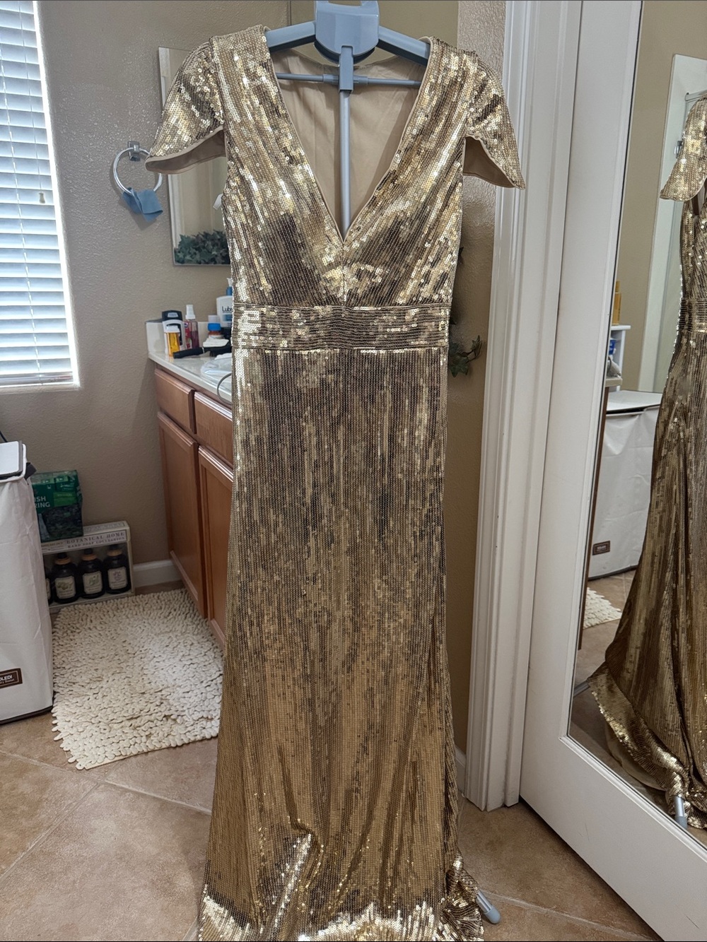 Gold Sequin V-Neck Evening Gown